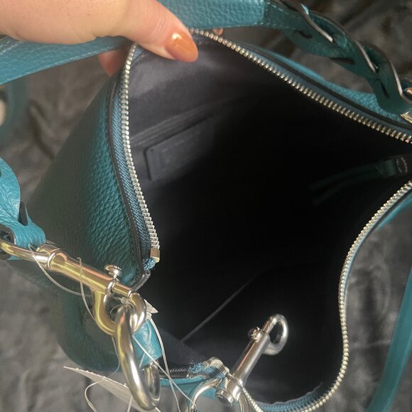 NWT Coach JULES HOBO C9190 Silver/Deep Turquoise - Picture 6 of 8